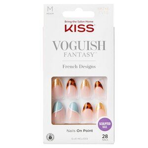 KISS Voguish Fantasy Press-On Glue Nails – French Designs, Medium – New in box